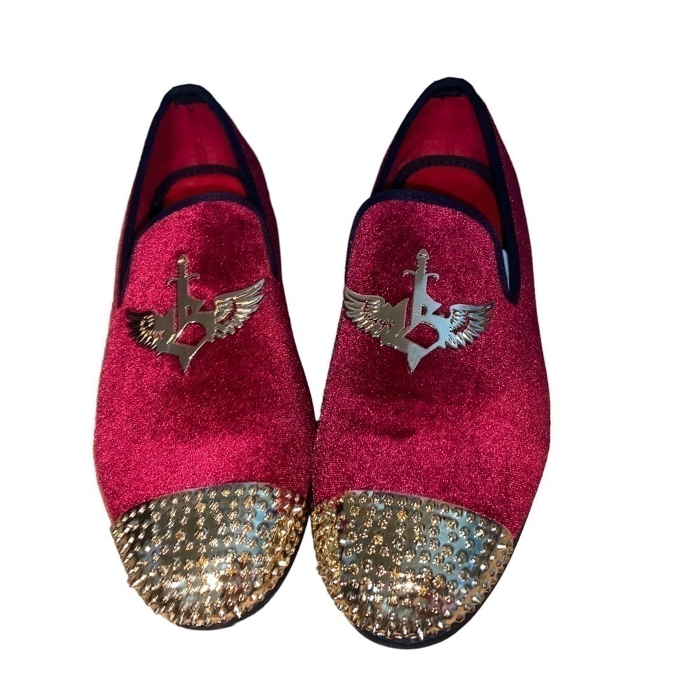 Jitai Mens Red Velvet Slip On Classic Loafers Casual Shoes Sz US 7